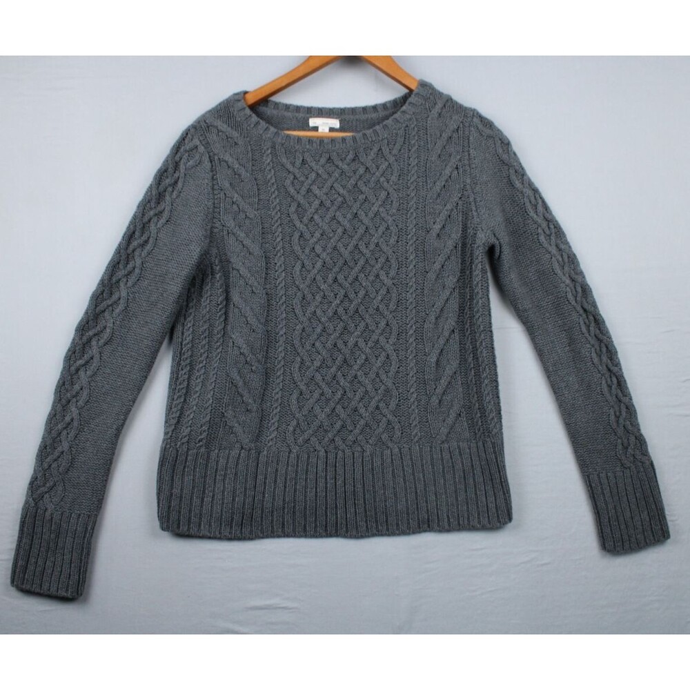 Gap Sweater Cable Knit Pullover Gray Cotton Size Medium Crew Neck Chunky Sweater